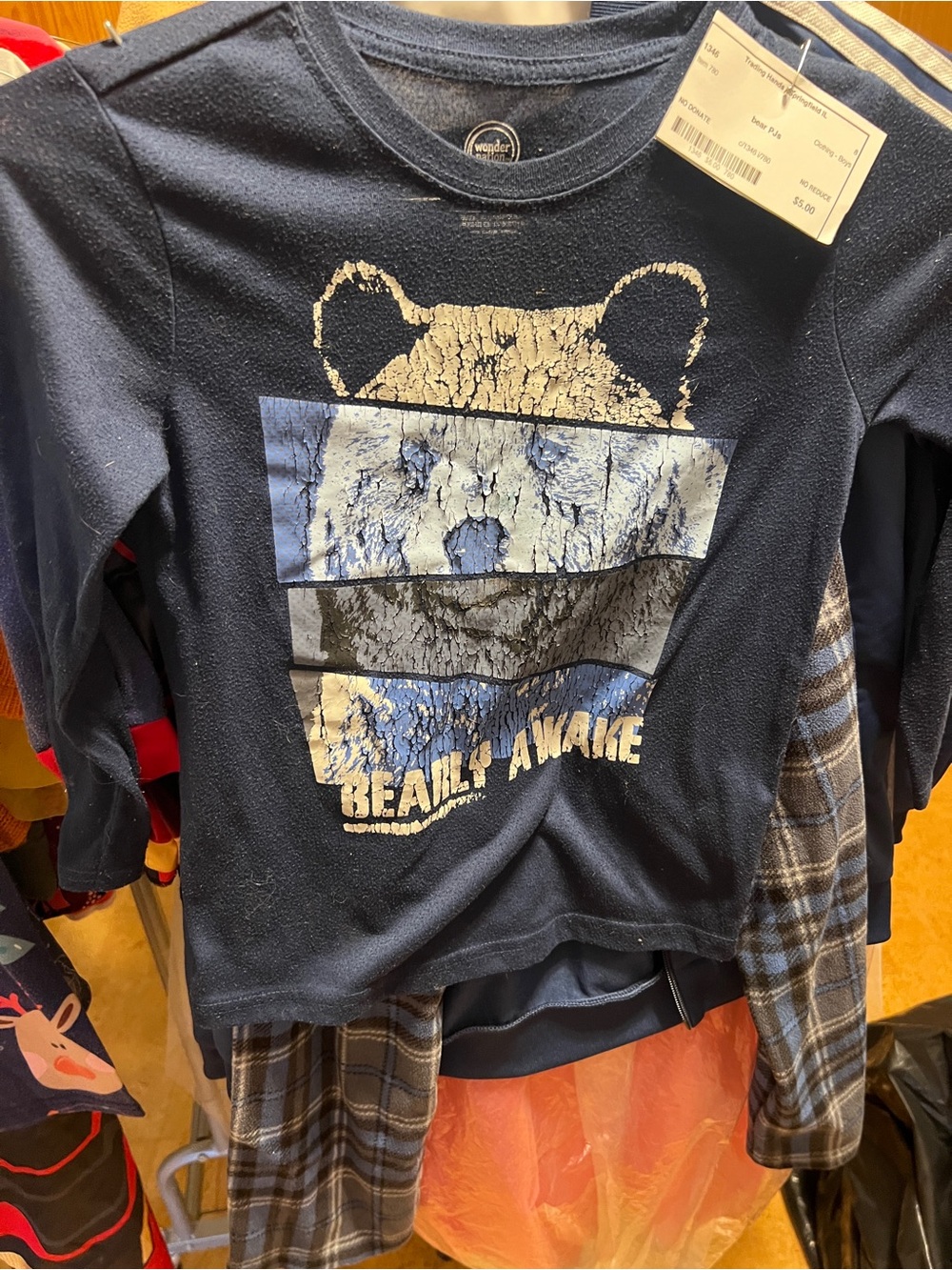wonder nation Navy Long-Sleeve 'Bearly Awake' Graphic Tee